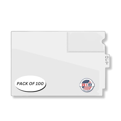Doctor Stuff - Center Tab Vinyl Out Guides, Diagonal Cut Front Pocket, Top Charge Out Slip Pocket, Plastic File Folder, Letter Size 9" x 13-1/4", Frosty Clear, 100/Box
