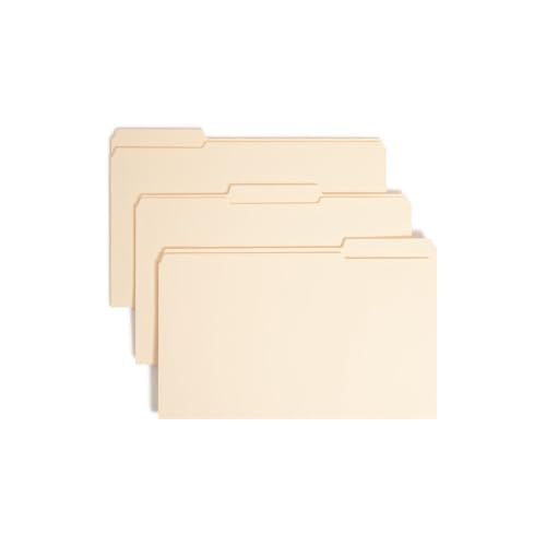 Smead 19534 Folders, One Fastener, 1/3 Cut Assorted, Top Tab, Legal, Manila, 50/Box