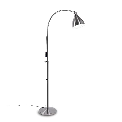 Daylight FlexiVision 2™ LED Floor Lamp – 3,500 Lux at 12", 5 Brightness Levels, 3 Color Temperatures, 95+ CRI, Adjustable Arm & Swivel Head, Anti-Tip Base, Low Vision Aid – Brushed Steel