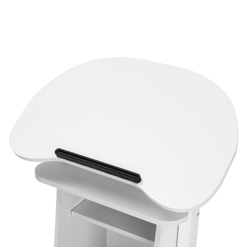 Lectern Podium Stand, Mobile Height Adjustable Church Classroom Lecture, Standing Laptop Cart, Portable Presentation Concert Teacher Rolling Podium (White)