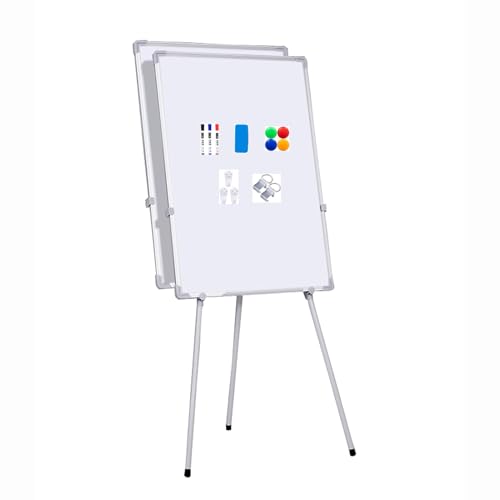 TRUNXUCL Dry Erase Board Double Sided, Standing Whiteboard, Magnetic White Board with Stand, Tripod Height Adjustable(White,50x70cm/20x27.5in)