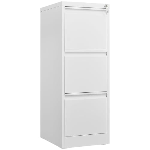 LALFPET Secure Vertical File Cabinet – 3 Drawer White Metal Filing Cabinet with Lock, Durable Steel Office Organizer, Lockable Storage for Letter, A4, Legal Files