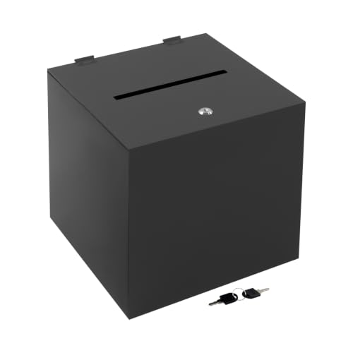 SHOUMANUAL Acrylic Donation Box, 12" X 12" X 12" Ballot Box Suggestion Box with Lock & 2 Keys, Upgraded Metal Hinge, Raffle Voting Box with Slot for School Conference Fundraising (Black)