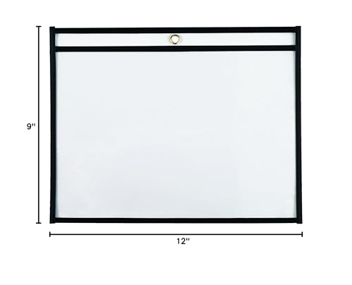 BOX USA Stitched Job Ticket Holders, Long-Side Opening, 12 x 9", Clear with Black Edging, Reusable Vinyl, Dry Erase, Use to Protect/Store Documents in the Office and Warehouse, Case of 25