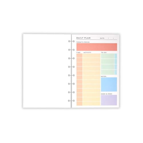 Levenger Circa Vibrant Daily Planner Refill (366 sheets) Junior 8 discs - Discbound refills in vibrant pastel shades sectioned off for Today’s Focus, Time and Activity, To-Do and Odds & Ends