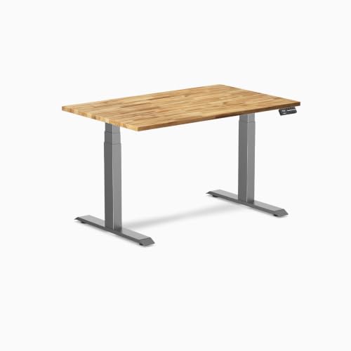 Desky Dual Hardwood Sit Stand Desk Acacia 48" Space Gray