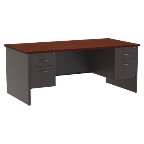 Lorell Mahogany Laminate/Charcoal Modular Desk Series