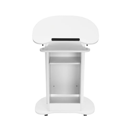 Lectern Podium Stand, Mobile Height Adjustable Church Classroom Lecture, Portable Presentation Stand with 0-90° Adjustable Angle, Multi-Function Reading or Laptop Desk with Wheels (White)