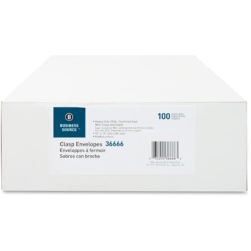 Business Source Heavy-Duty Clasp Envelopes - Clasp - #98-10" Width x 15" Length - 28 lb - Clasp - Kraft - 100 / Box - Kraft