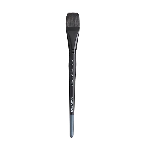 Willow Wolfe Siren Artist Watercolor Brushes, Premium Blended Synthetic Black Squirrel Brush, Short Handle, Flat Wash, Size 1 (1100FW-1)