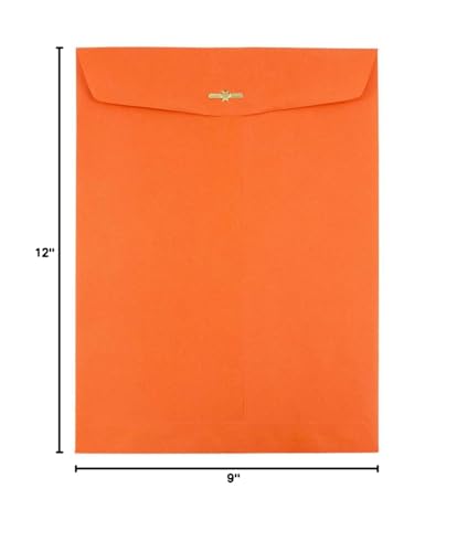 JAM PAPER 9 x 12 Colored Envelopes with Clasp Closure - Orange Recycled - Bulk 500/Box