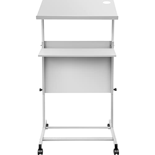 VEVOR Portable Floor Lectern, Height Adjustable, Wheeled Lectern with Dual-Layer Storage Shelf, Teacher Speaker Standing Desk, Podium Stand Classroom Presentation Stand for Speech, Church