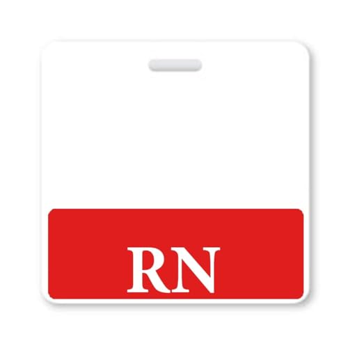 Bulk 25 Pack - RN Badge Buddy - Heavy Duty Horizontal Badge Buddies for Registered Nurses - Spill & Tear Proof Cards - 2 Sided USA Printed Role Identifier Tag Backer - by Specialist ID (Red)