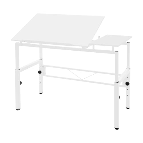 REHOUPTU White Adjustable Drafting Table,Drawing Desk with 4 Leveling Feet, Floorstanding Tiltable Tabletop Drawing Desk for Office Study Room Drawing Room Classroom