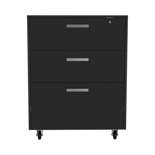 LOONGYOON 3 Drawer Wood Vertical Storage Cabinet with 4 Casters Lock for Office Home School Versatile Organization Storage Cabinets Lockable Mobile File Cabinet Assembly Required Black Finish