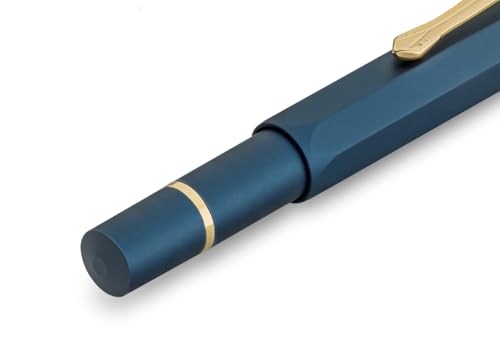 Kaweco PISTON SPORT AL Navy/Gold Solo I Classic Fountain Pen with Steel Nib for Ink Bottles with Transparent Window in Nostalgic Box I Exclusive Aluminium Pen 13 cm I Nib: M (Medium)