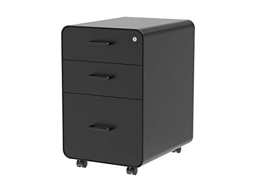 Monoprice Round Corner 3-Drawer File Cabinet - Black with Lockable Drawer - Workstream Collection, 3 Drawer (137876)
