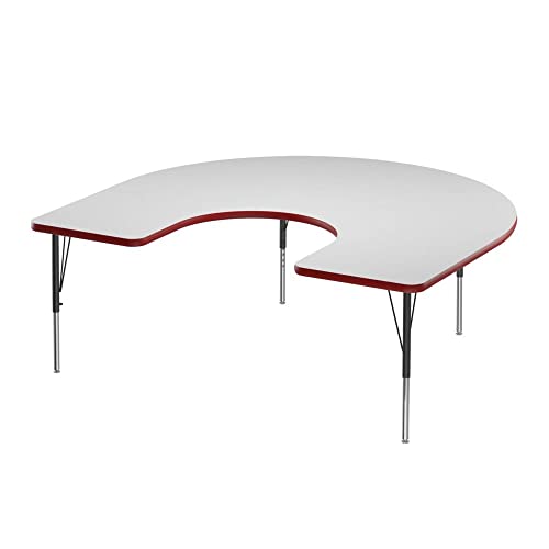 Correll 60" x 66" Horseshoe Dry Erase Activity Table, Markerboard/Red