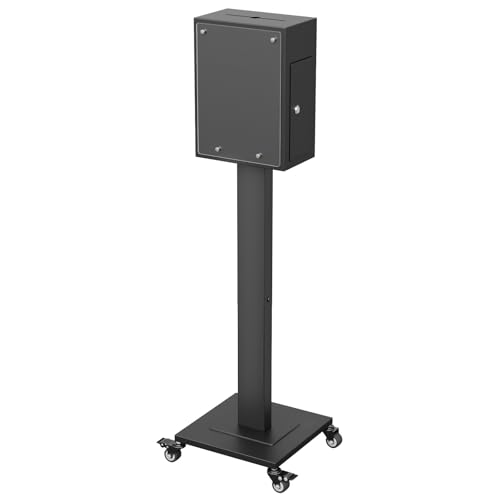 WUGEBA Large Suggestion Box for Office/Church, Donation Boxes for Fundraising with Slot and Lock, Heavy-Duty Voting Ballot Box with 4 Wheels, Ballot Collection, Floor Safes for Home, Black