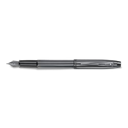 Sheaffer 100 Fountain Pen | E9375 Ionic Shiny Grey Gunmetal with PVD Trims | Medium Nib | Premium Fountain Pen