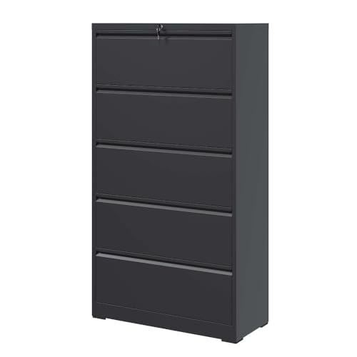 Hassyee Sturdy Vertical File Cabinets with Lock for Home Office, Durable Steel Office Filing Cabinet Printer Stands Storage Organizer with Smooth Drawers for A4 Legal/Letter Size documents (Black7)