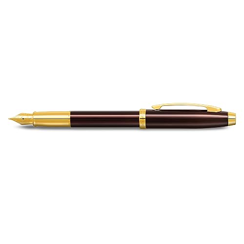 Sheaffer 100 9370 Fountain Pen, Medium Nib, Coffee Black Finish with Gold Trim, Refillable Writing Instrument, Premium Gift Box