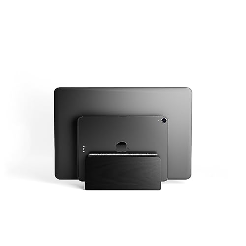 Raico Vertical Laptop Stand Wooden Adjustable Premium Dock Clamshell Stand for MacBook Holder - Black Wood | Dual Slot