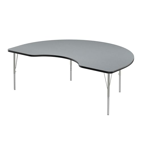 Correll 48"x72" Kidney Shaped Classroom Activity Table, Height Adjustable (19"-29") Gray Granite Durable Melamine Top, Silver Legs, School Furniture, Made in The USA