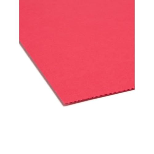 Smead Reinforced Top Tab Colored File Folders, 1/3-Cut Tabs: Assorted, Letter Size, 0.75" Expansion, Red, 100/Box