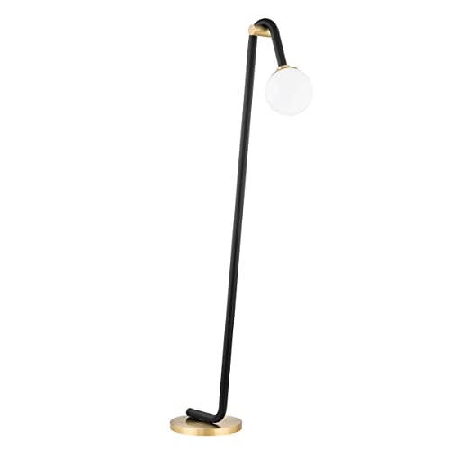 Mitzi Whit 1-Light Floor Lamp | Aged Brass and Black Finish | Made of Steel & Glass | Damp-Rated for Bathroom Use | 60.25" Overall Height | HL382401-AGB/BK