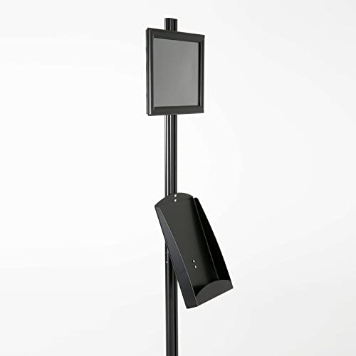 M&T Displays Free Standing Aluminum Display Stand Single Sided Document Brochure Sign Holder Front Loading Portrait Landscape Black Snap Frame 8.5x11 and Metal Tray Shelf 8.5x11 Inch