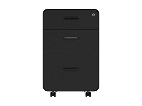 Monoprice Round Corner 3-Drawer File Cabinet - Black with Lockable Drawer - Workstream Collection, 3 Drawer (137876)