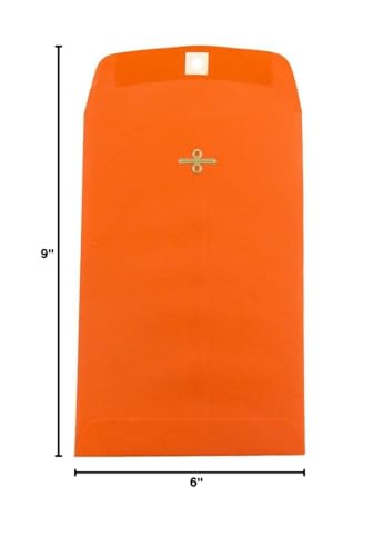 JAM PAPER 6 x 9 Open End Catalog Colored Envelopes with Clasp Closure - Orange Recycled - Bulk 250/Box