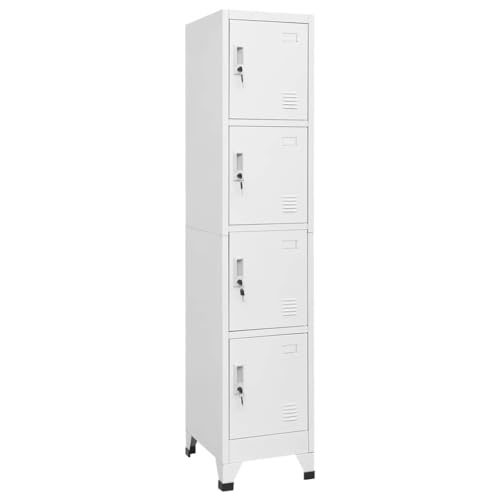 KGFHERENB Metal Locker Cabinet, 4 Door Steel Storage Locker with Secure Cam Locks and Ventilated Doors, Industrial Standing Storage Unit for Office and Home, 15 x 15 x 70.9 Inches, Grey