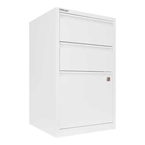 Bisley 3-Drawer Flush Front Vertical File Cabinet - Traffic White