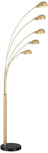 Infini 78" Tall 5-Light Marble Brushed Brass Modern Arc Floor Lamp
