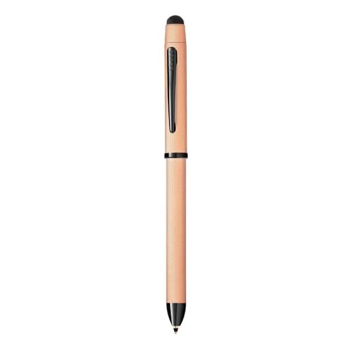 Cross Tech3+ with Sophisticated Brushed Rose Gold Diamond Pattern Finish Barrel, 0.5mm Pencil, Black and Red Ink Refills, Interchangeable Cap Tops in Premium gift box