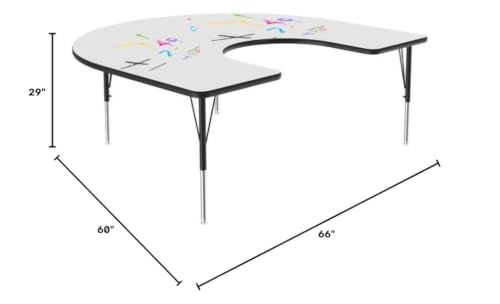 Correll 60" x 66" Horseshoe Dry Erase Activity Table, Markerboard/Black