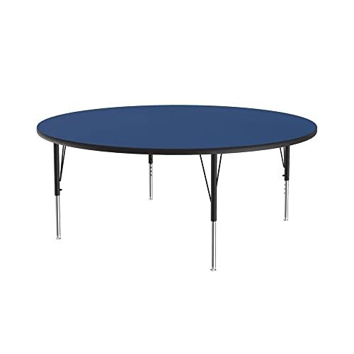 Correll 60" Round HPL Classroom Adjustable Activity Table, Blue/Black
