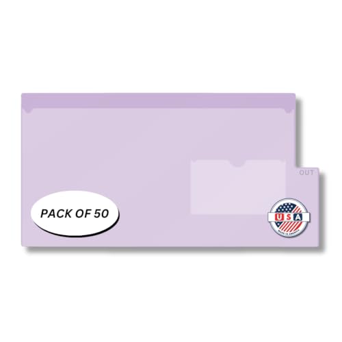 Doctor Stuff - Short Tab Vinyl Outguides, Full Front Pocket, Bottom Charge Out Slip Pocket, Plastic File Folder, Legal Size 9" x 16", Lavender, 50/Box