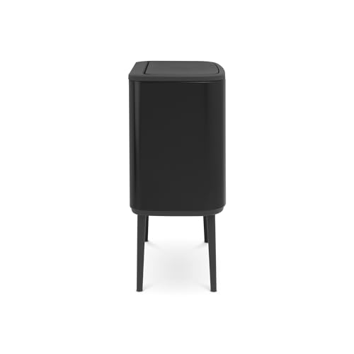 Brabantia Bo Touch Top Kitchen Trash Can with Single Compartment & Raised Legs | Matt Black | 9.5 Gal Inner Bucket | Soft-Close Garbage Can, Stay-Open Lid | Fits Against Wall | + Trash Bags