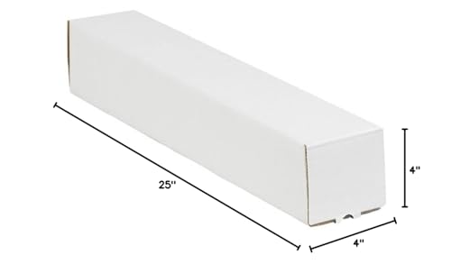 Aviditi Square Corrugated Cardboard Mailing Tubes, 4" x 4" x 25", White, Pack of 50, for Shipping, Storing, Mailing, and Protecting Documents, Blueprints and Posters.
