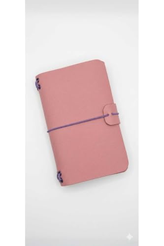 Handmade Genuine Leather A5 Notebook Cover Case, Foldable Design, Customizable Personalization Option for Daily Journal or Planner, Pink Ecru