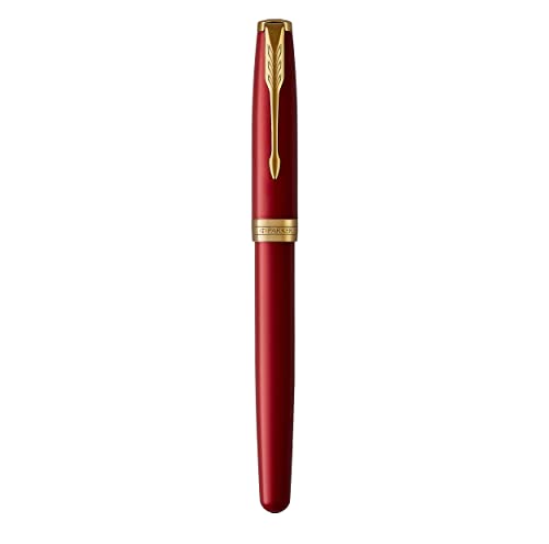 PARKER Sonnet Rollerball Pen, Red Lacquer with Gold Trim, Fine Point Black Ink (1931475)