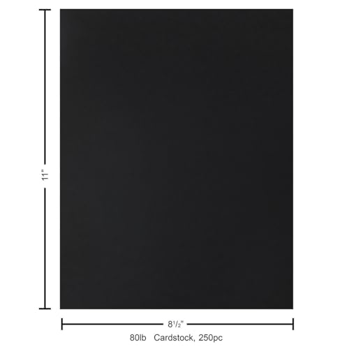 PA Paper Accents Smooth Cardstock 8.5" x 11" Black, 80lb colored cardstock paper for card making, scrapbooking, printing, quilling and crafts, 250 piece pack