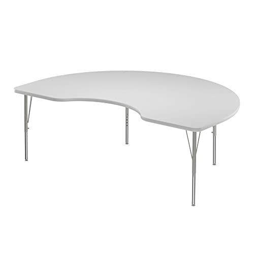 Correll 48"x72" Kidney Shaped Classroom Activity Table, Height Adjustable (19"-29") Markerboard/Dry Erase Durable High Pressure Top, Gray Edge, Silver/Chrome Legs, School Furniture, Made in The USA