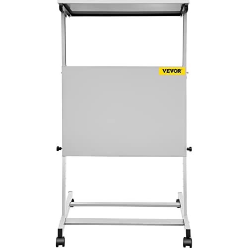 VEVOR Portable Floor Lectern, Height Adjustable, Wheeled Lectern with Dual-Layer Storage Shelf, Teacher Speaker Standing Desk, Podium Stand Classroom Presentation Stand for Speech, Church