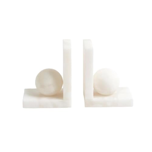 Book Organizer Marble Book Ends for Shelves, Decorative Bookends for Heavy Books, Unique Mid Century White