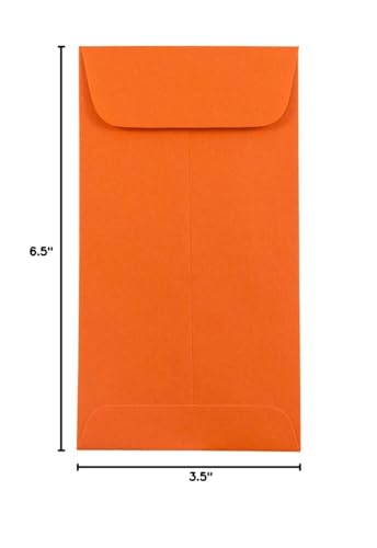 JAM PAPER #7 Coin Business Colored Envelopes - 3 1/2 x 6 1/2 - Orange Recycled - Bulk 250/Box