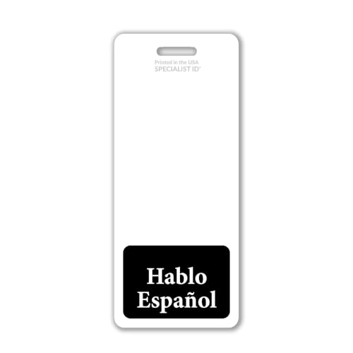 Bulk 20 Pack - Hablo Español Badge Buddy - Vertical Bilingual ID Backer for Spanish Speaking Staff - Heavy Duty Double Sided XL Badge Identifier for Retail, Hospital & Warehouse (Black)